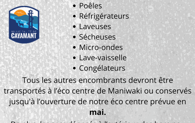 Avis important à tous les citoyens de la Municipalité de Cayamant